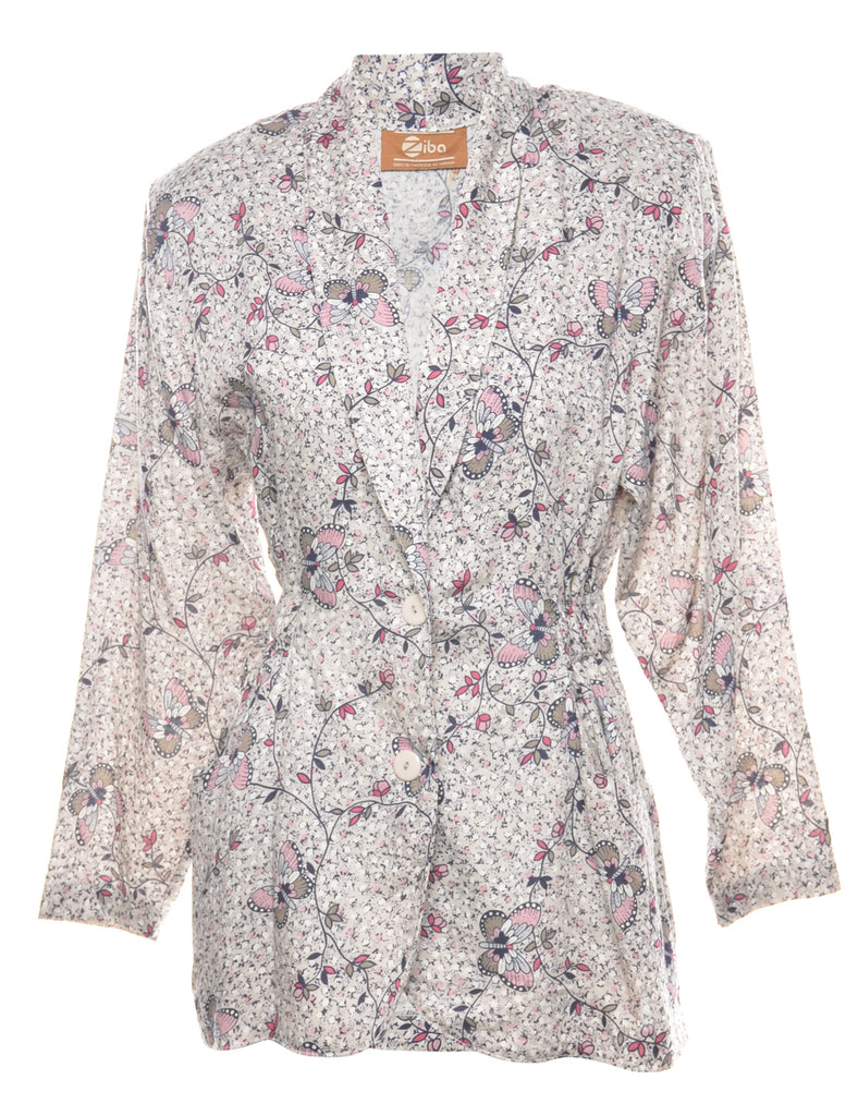 Light Brown Butterfly Print Blouse - M