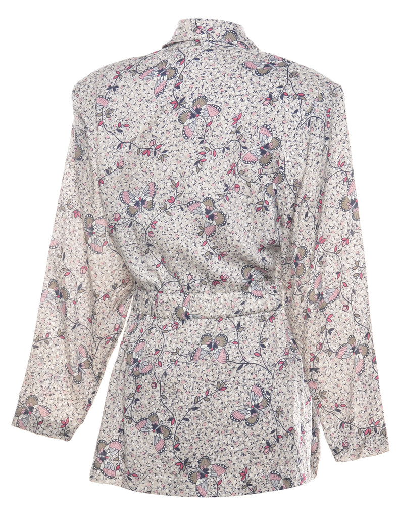 Light Brown Butterfly Print Blouse - M