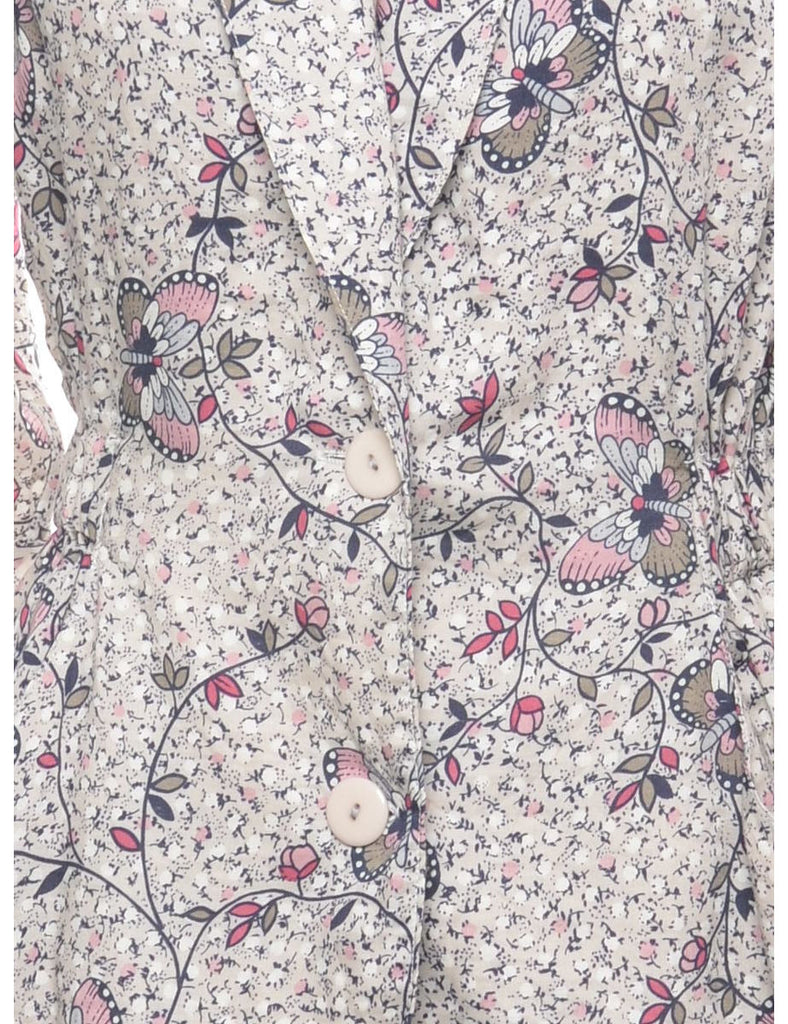 Light Brown Butterfly Print Blouse - M