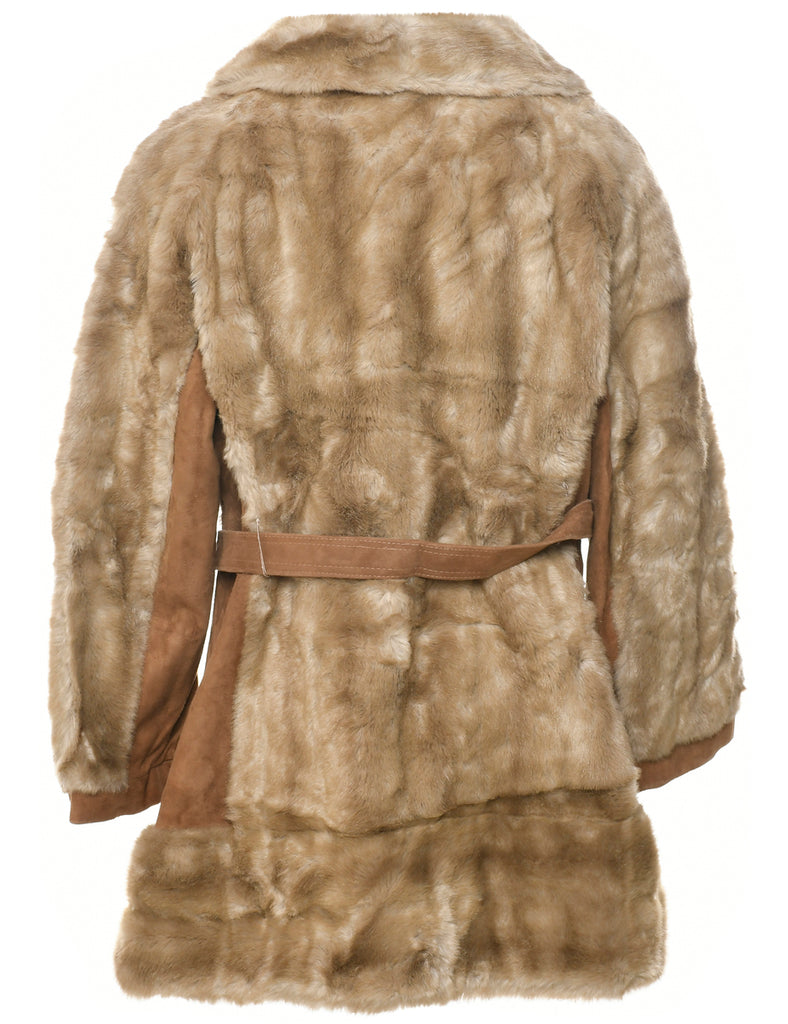 Light Brown Faux Fur Coat - M