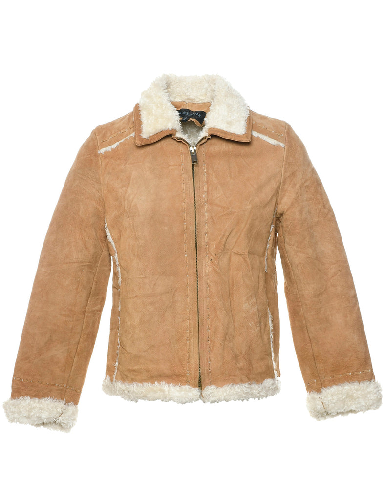 Light Brown Faux Shearling Suede Jacket - M