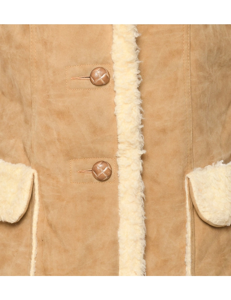 Light Brown Shearling Suede Jacket - M