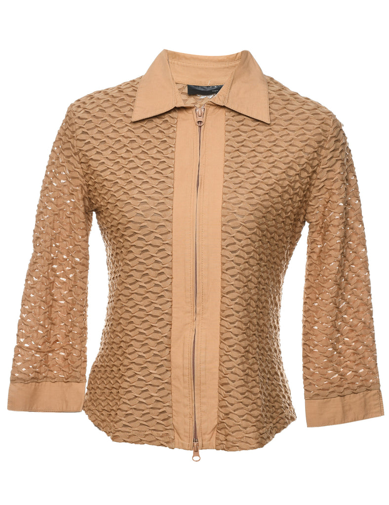 Light Brown Textured Zip-Front Jacket - M