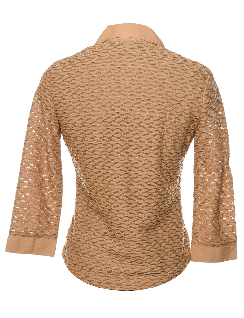 Light Brown Textured Zip-Front Jacket - M