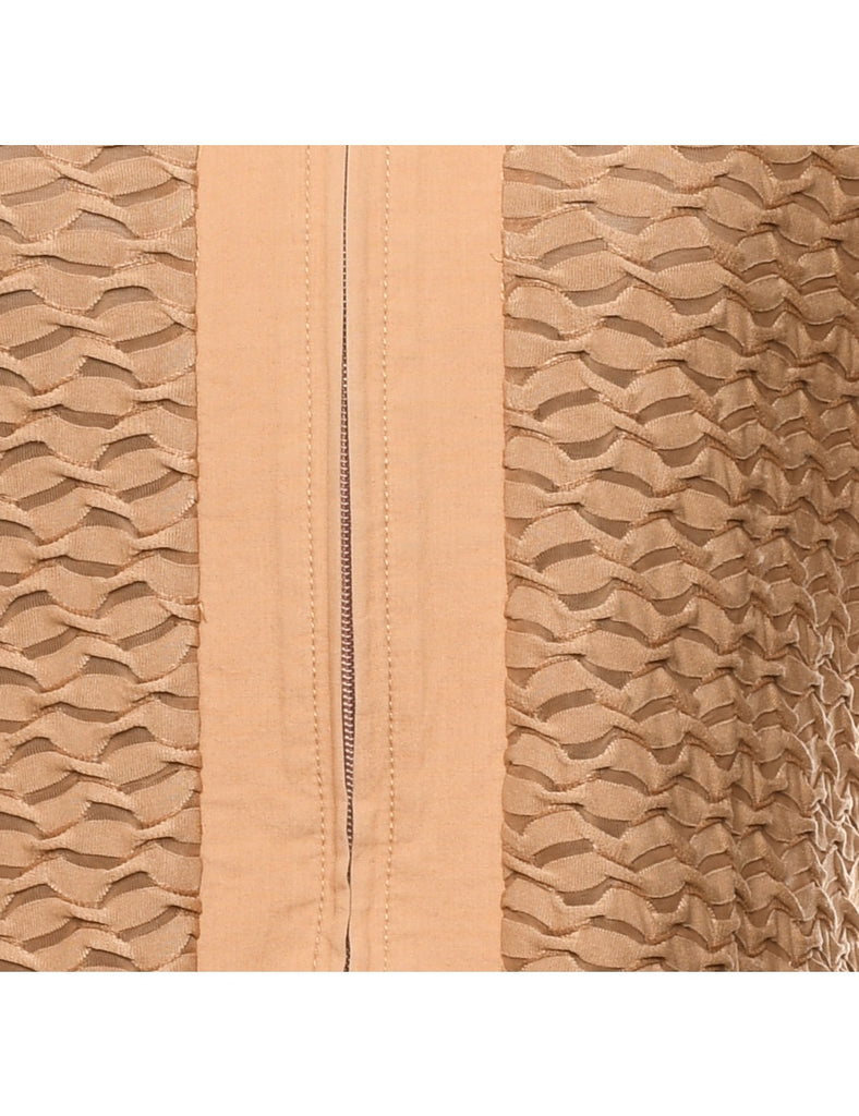 Light Brown Textured Zip-Front Jacket - M