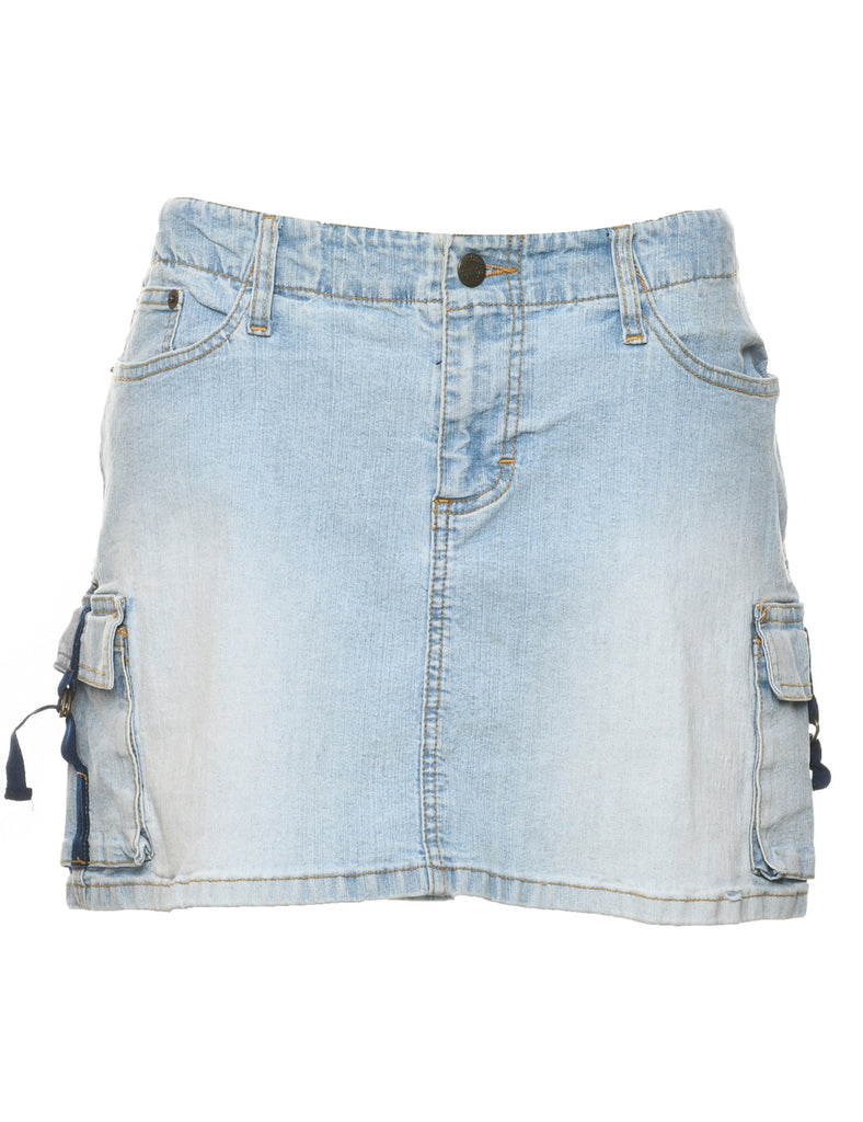 Light Wash Y2K Denim Cargo Skirt - L