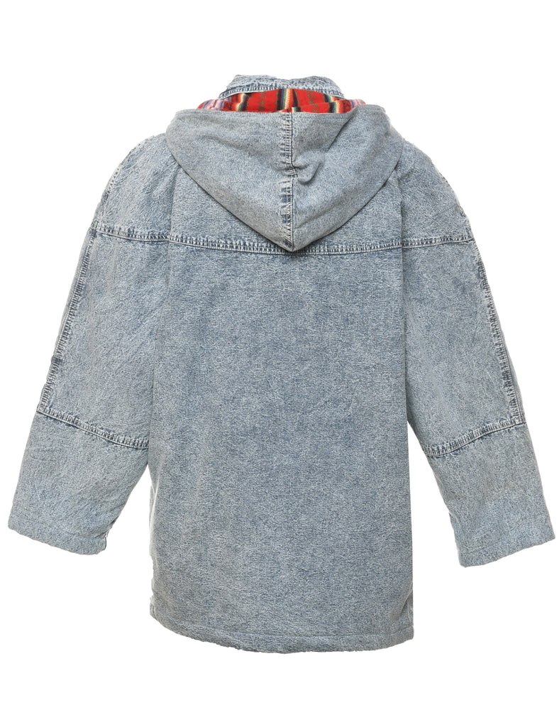 Long Hooded Denim Jacket - M