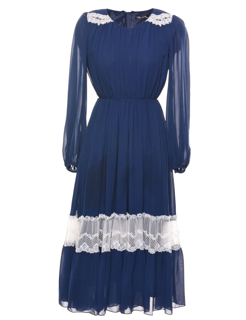 Long Sleeved Lace Trim Dress - S