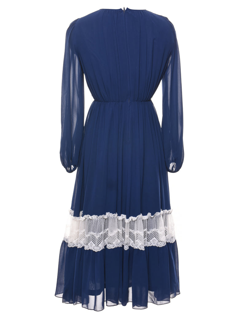 Long Sleeved Lace Trim Dress - S