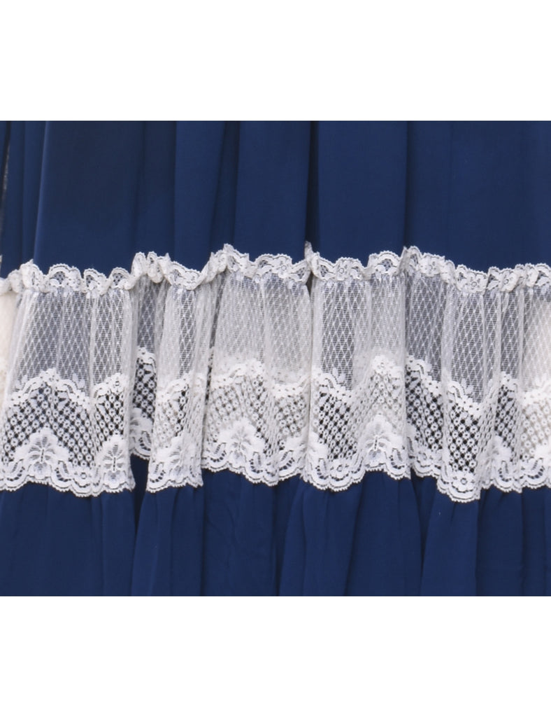 Long Sleeved Lace Trim Dress - S