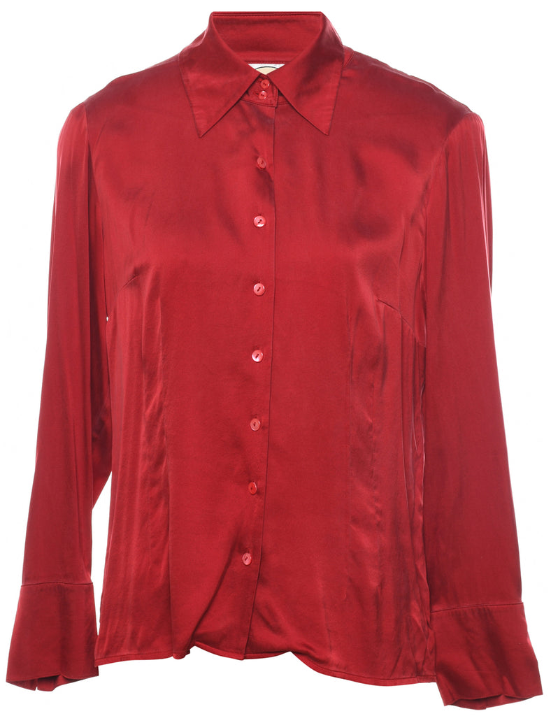 Long Sleeved Maroon Silk Shirt - L