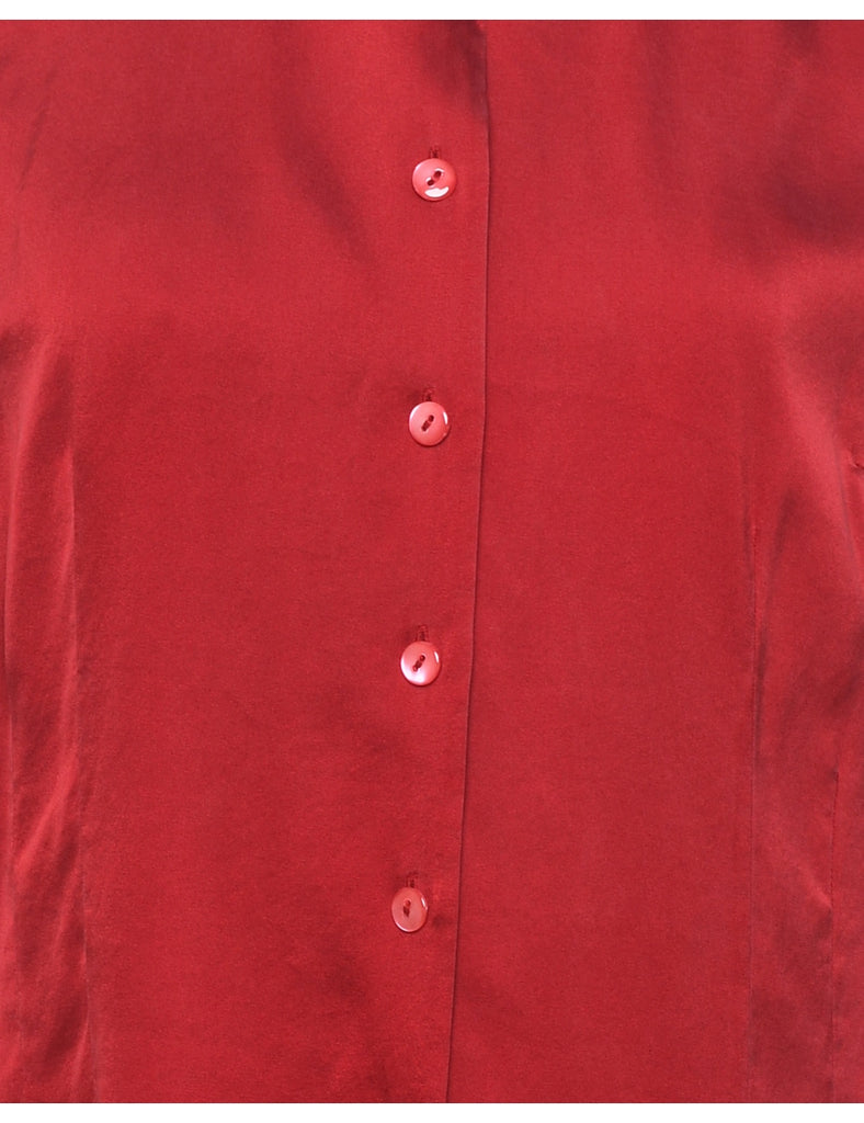 Long Sleeved Maroon Silk Shirt - L