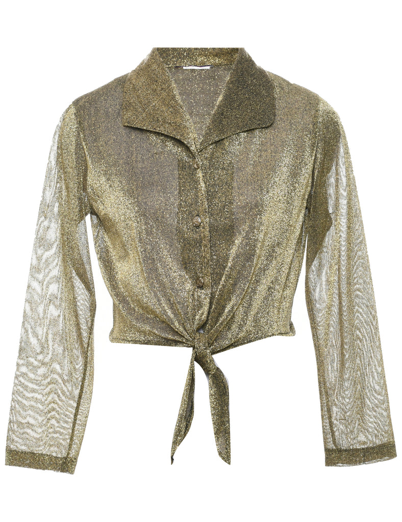 Lurex Cropped Tie Front Evening Blouse - L