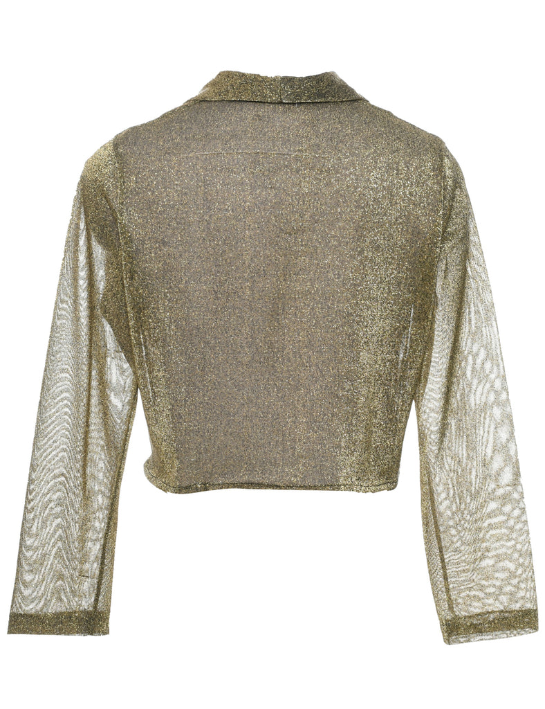 Lurex Cropped Tie Front Evening Blouse - L