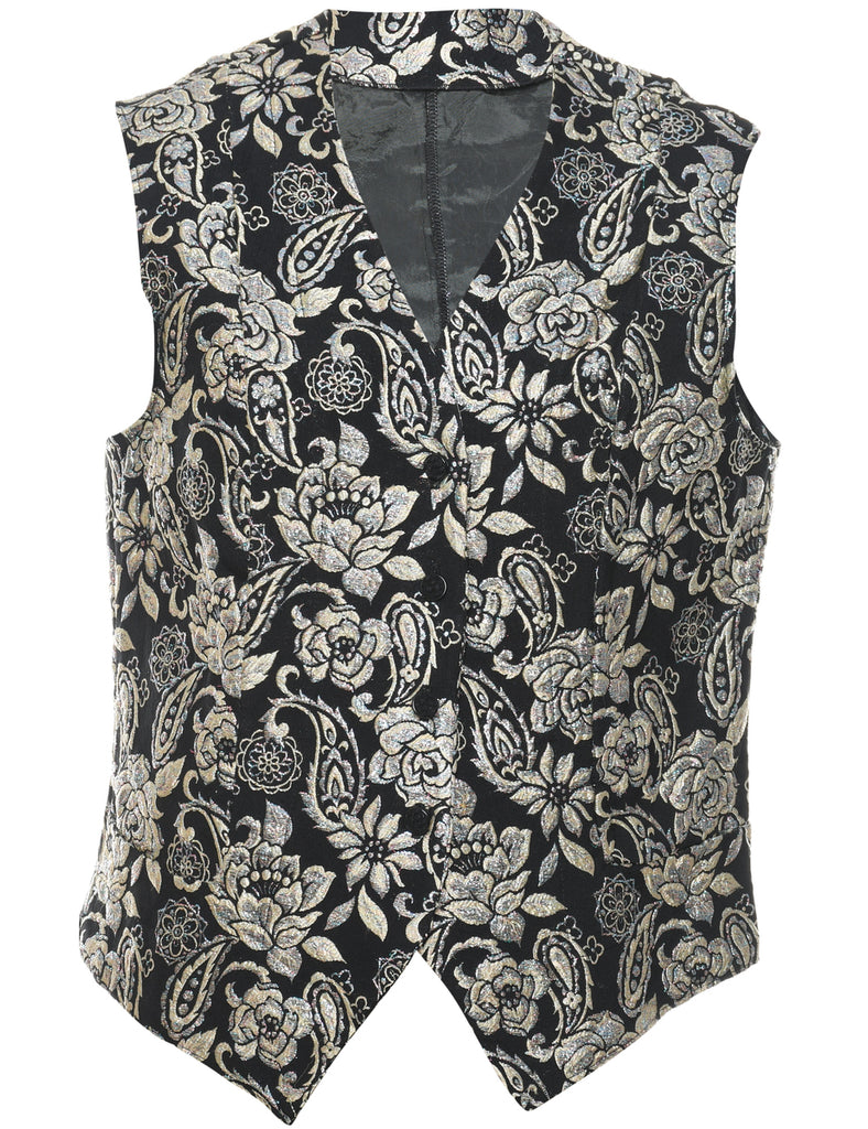 Lurex Floral Pattern Waistcoat - L