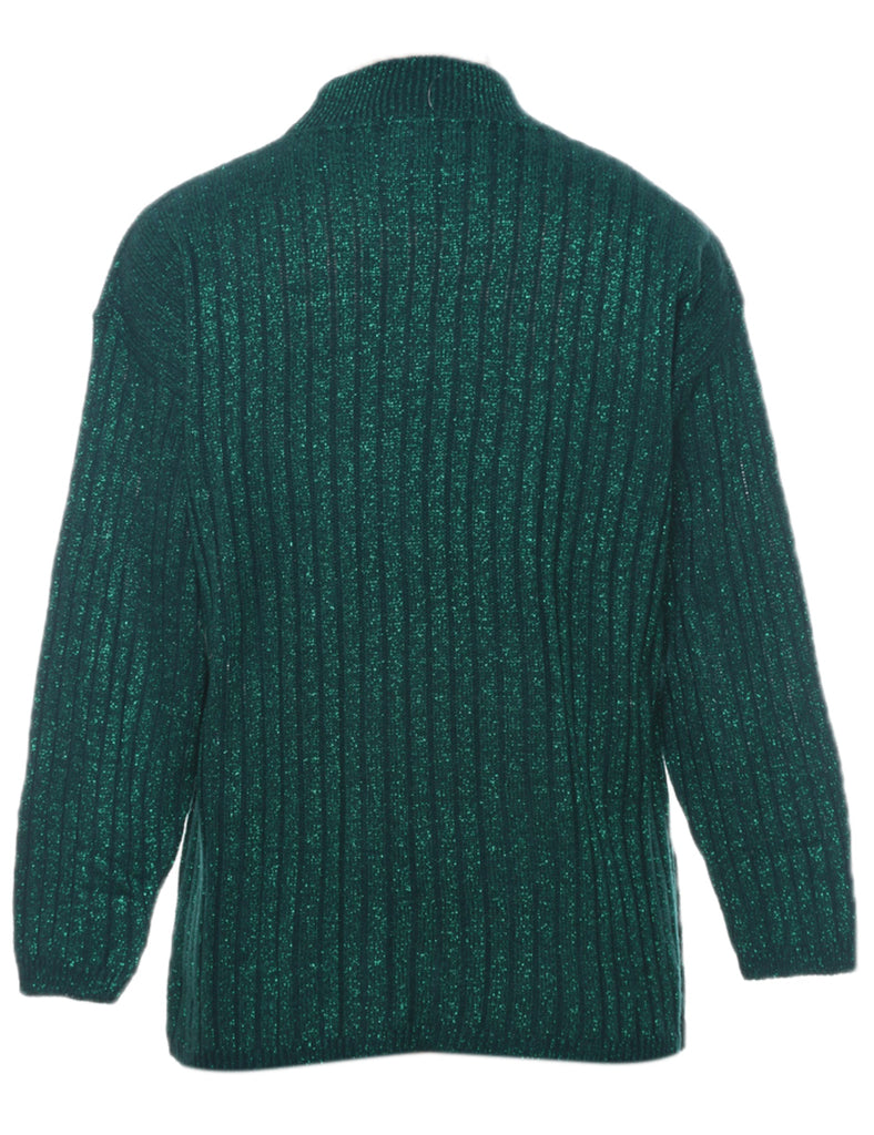 Lurex Thread Pattern Dark Green Petite Jumper - M