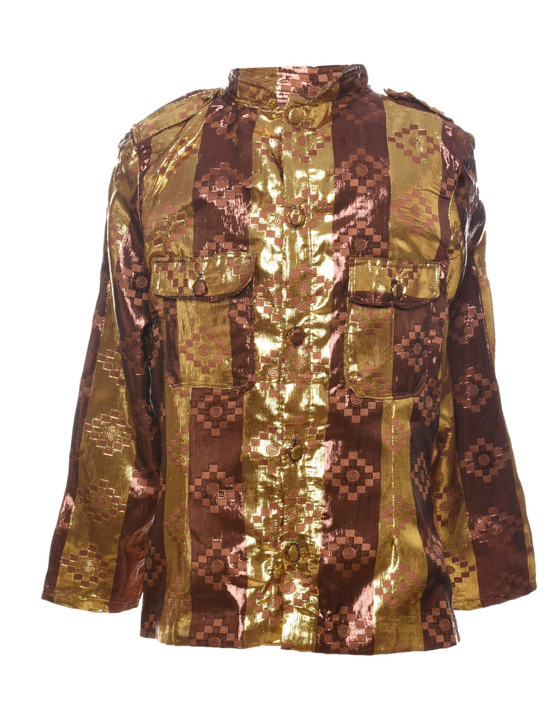 Lurex Thread Pattern Gold & Brown Evening Jacket - M