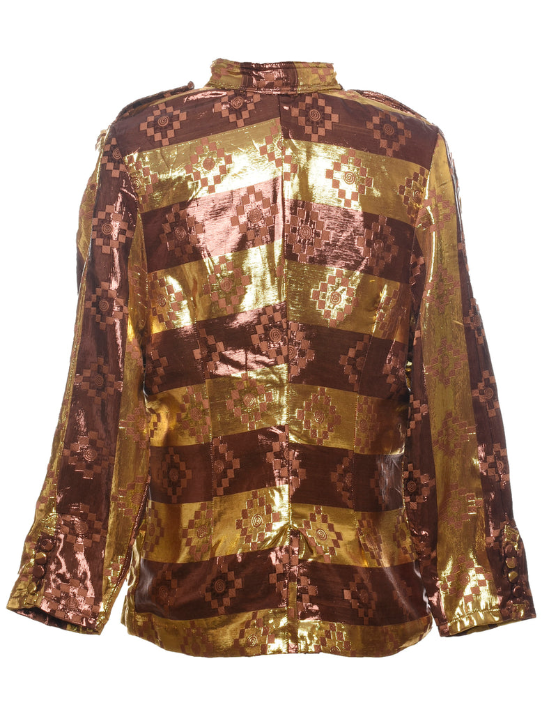 Lurex Thread Pattern Gold & Brown Evening Jacket - M