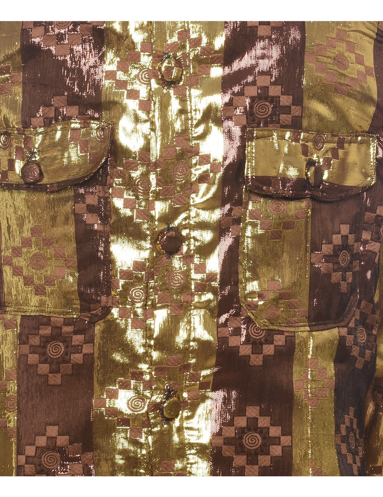 Lurex Thread Pattern Gold & Brown Evening Jacket - M