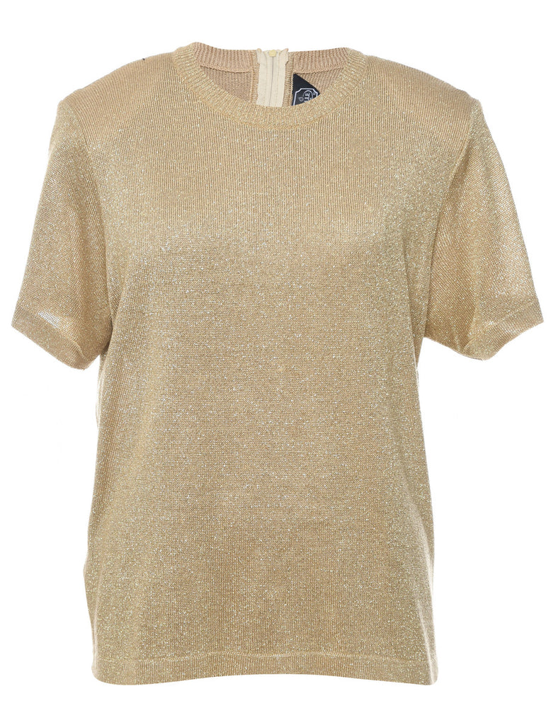 Lurex Thread Pattern Gold Short-Sleeve Jumper - XL