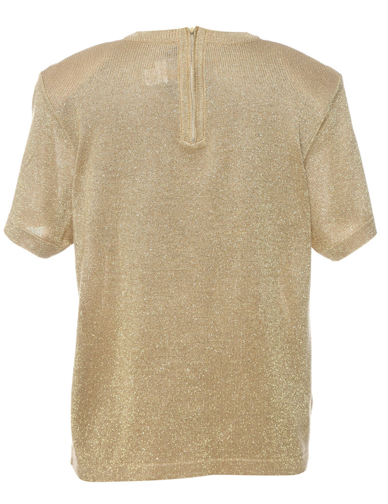 Lurex Thread Pattern Gold Short-Sleeve Jumper - XL