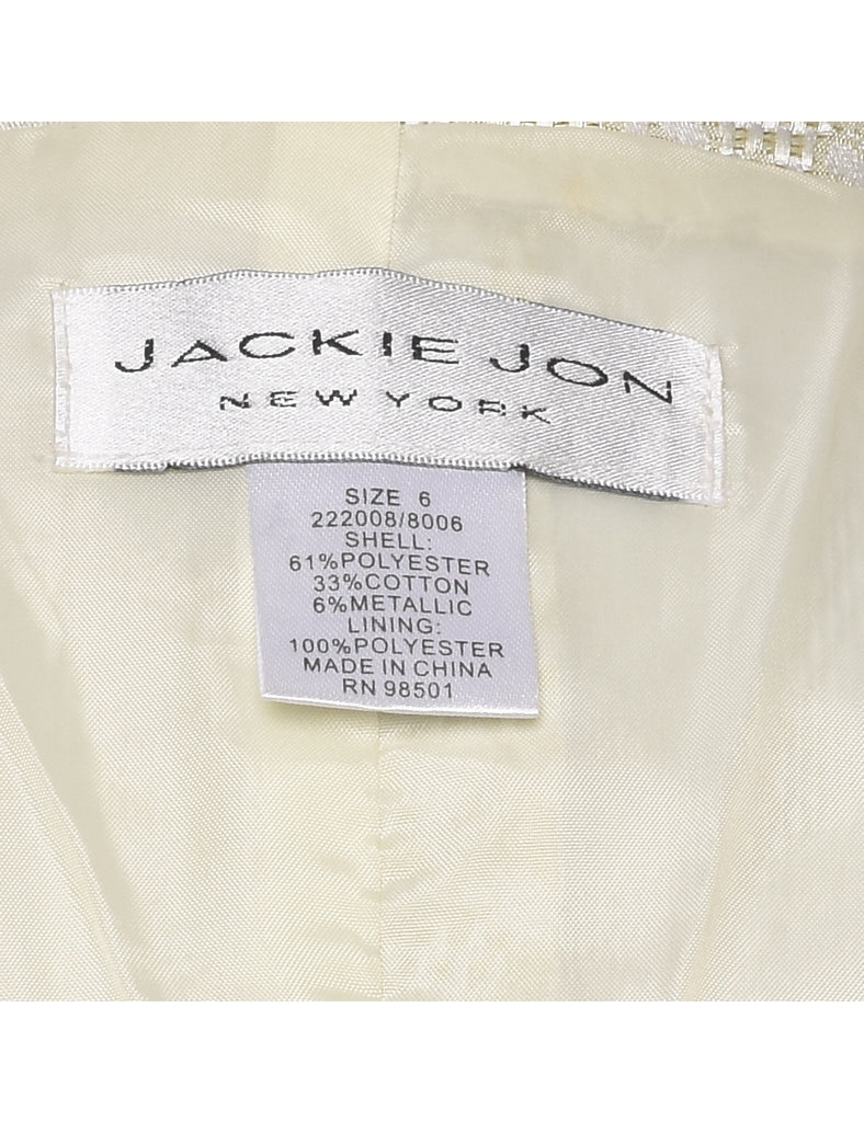 Lurex Thread Pattern Pale Yellow Beaded & Sequined Evening Jacket - M