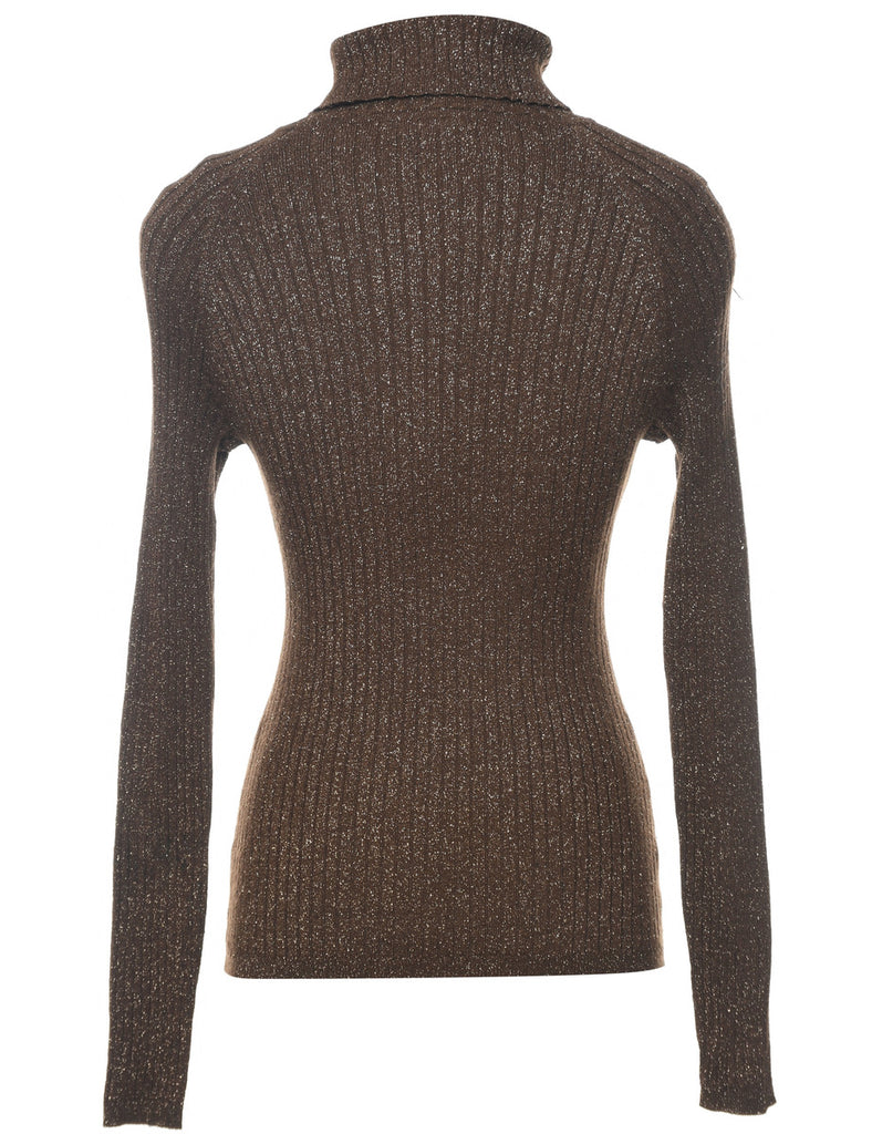 Lurex Thread Pattern Turtleneck Jumper - M