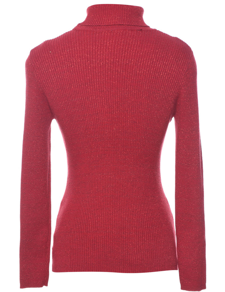 Lurex Thread Pattern Turtleneck Jumper - M