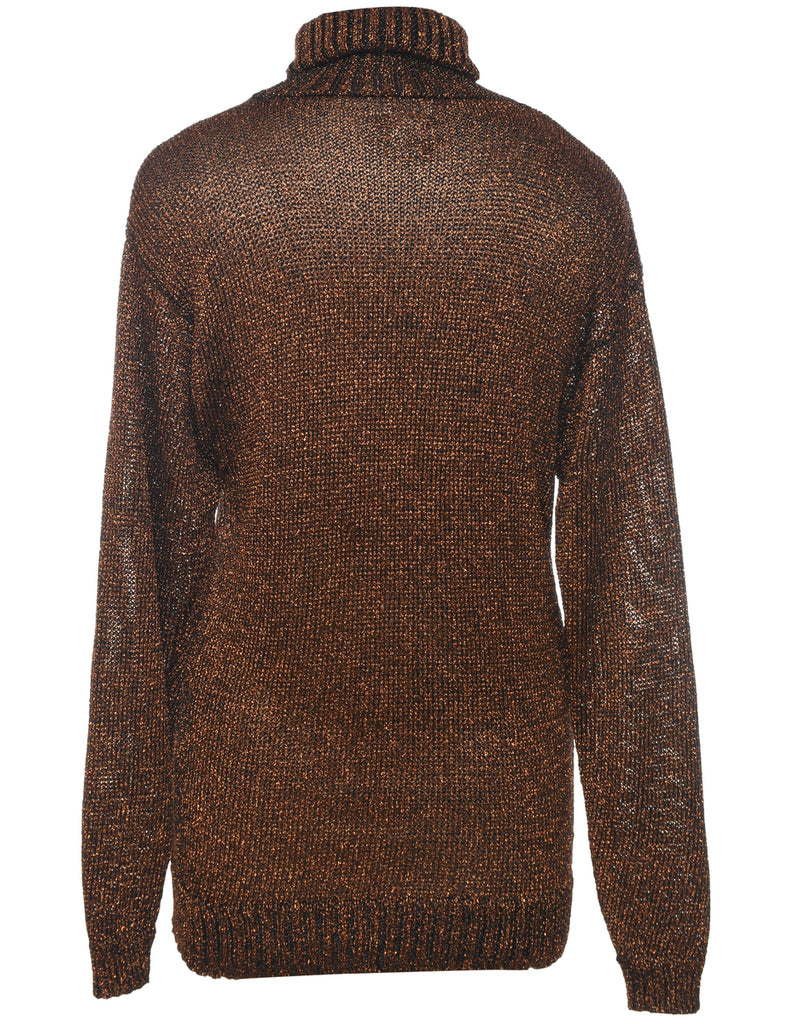 Lurex Thread Pattern Turtleneck Jumper - S