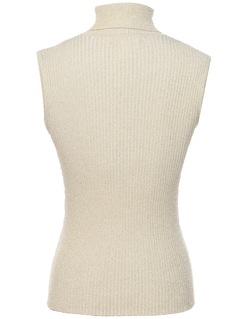 Lurex Thread Pattern Turtleneck Vest - M