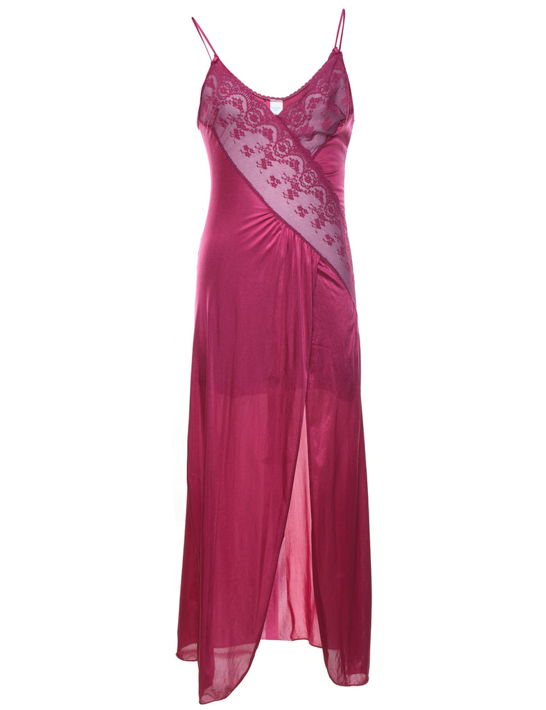 Magenta Sheer Lace Strappy Slip Dress - XS