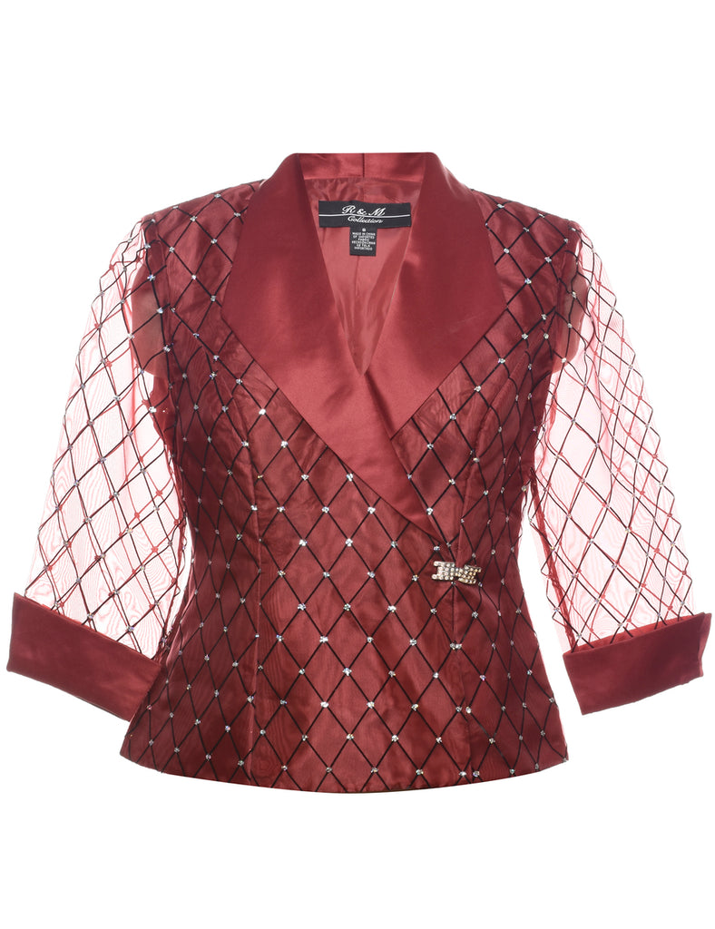 Maroon 1980s Sheer-Sleeved Evening Jacket - M