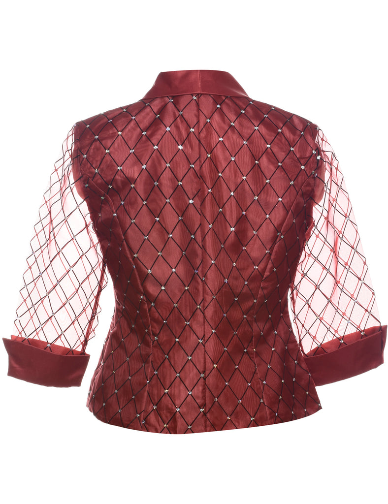Maroon 1980s Sheer-Sleeved Evening Jacket - M