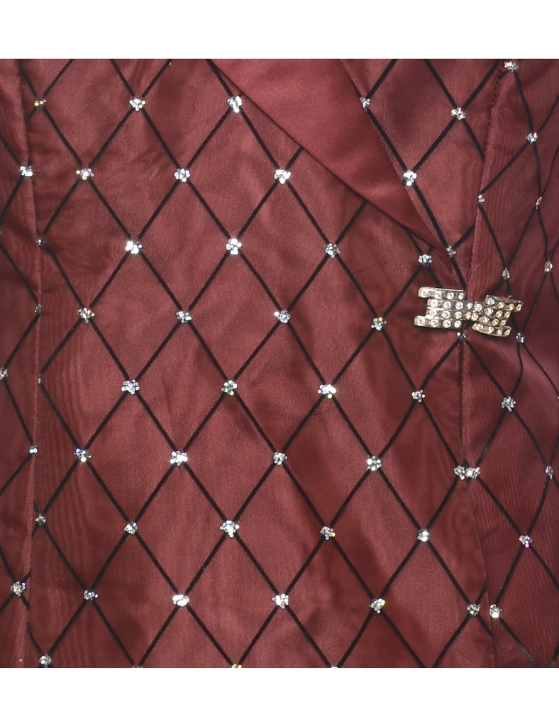 Maroon 1980s Sheer-Sleeved Evening Jacket - M