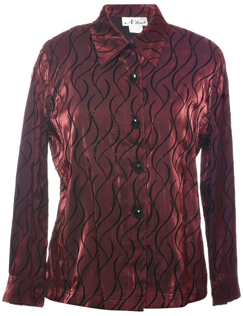 Maroon & Black 1990s Patterned Evening Jacket - M