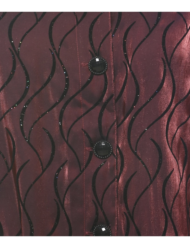 Maroon & Black 1990s Patterned Evening Jacket - M