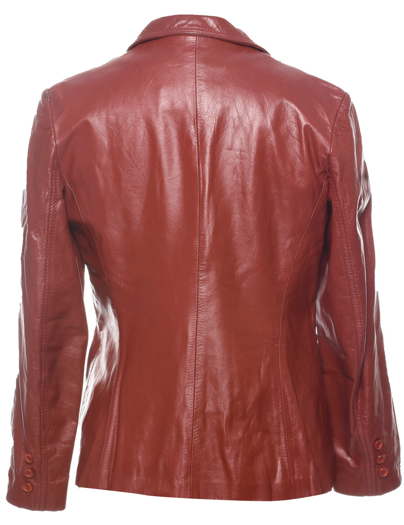 Maroon Classic Leather Jacket - M