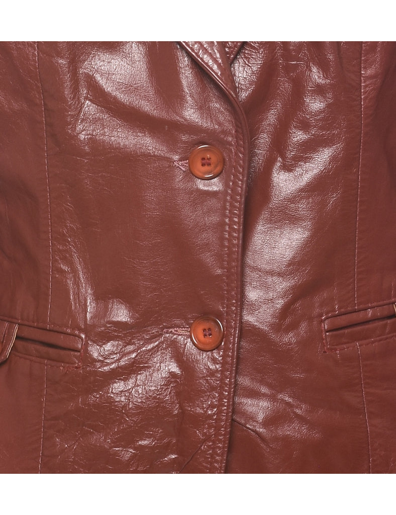 Maroon Classic Leather Jacket - M