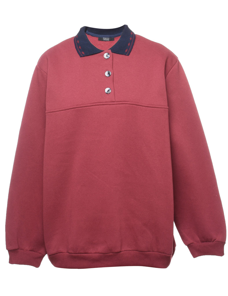 Maroon & Navy Collar Detail Plain Sweatshirt - L