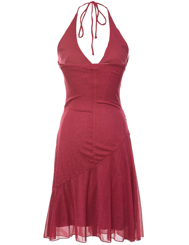 Maroon Sparkly Halterneck Evening Dress - M