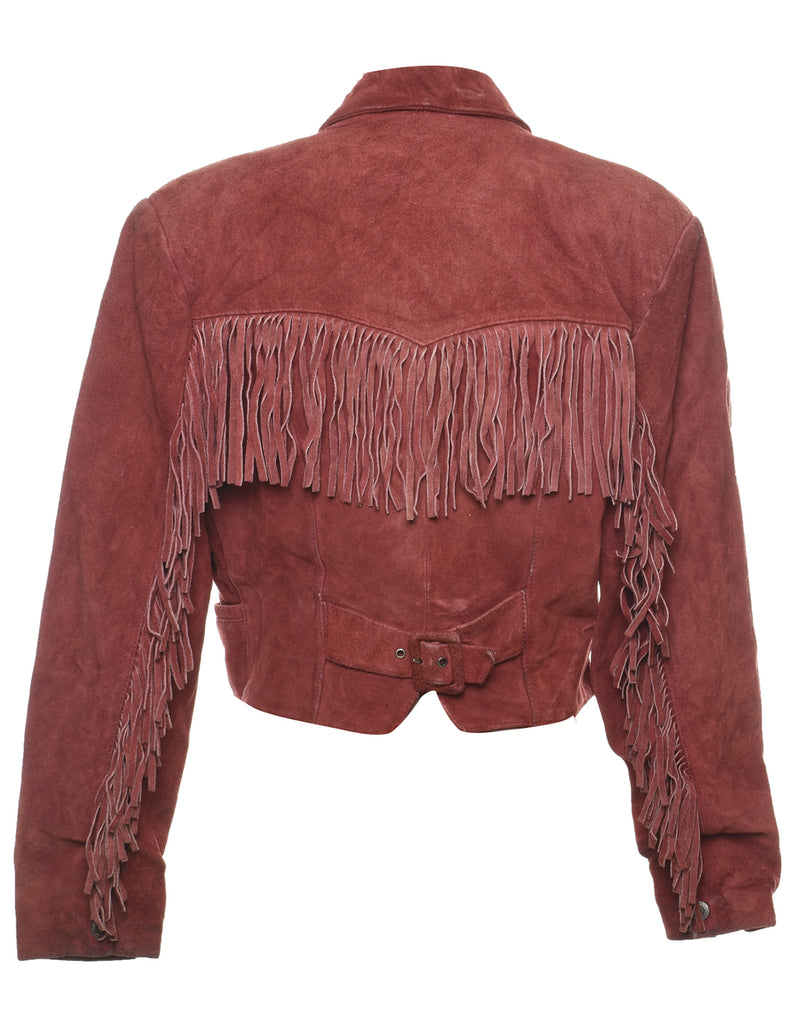 Maroon Suede Fringed Jacket - L