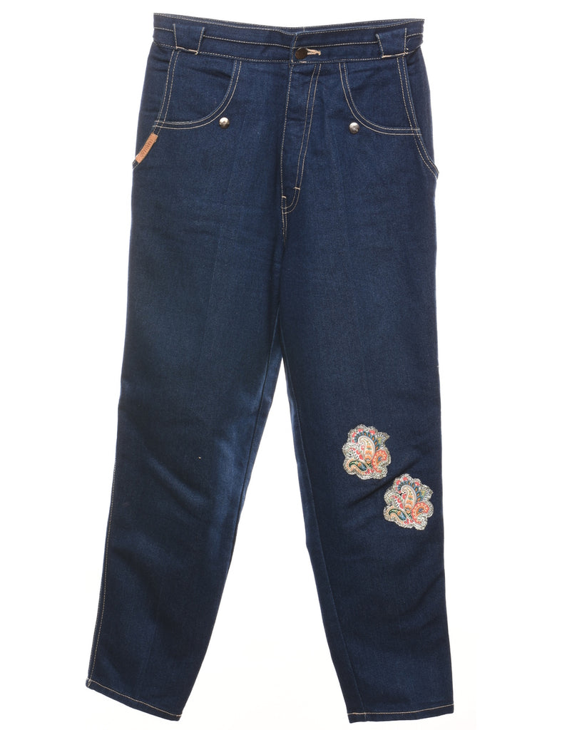 Medium Wash Paisley Design Tapered Jeans - W28 L25