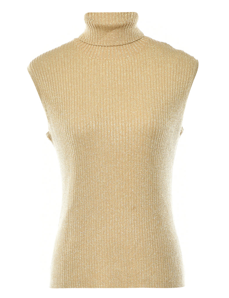 Metallic Look Polo Neck Vest - M
