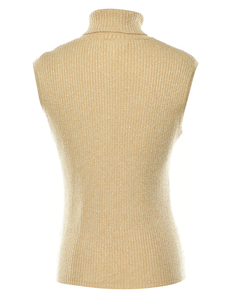 Metallic Look Polo Neck Vest - M