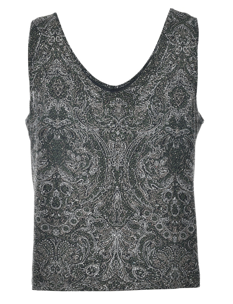 Metallic Paisley Print Evening Top - M