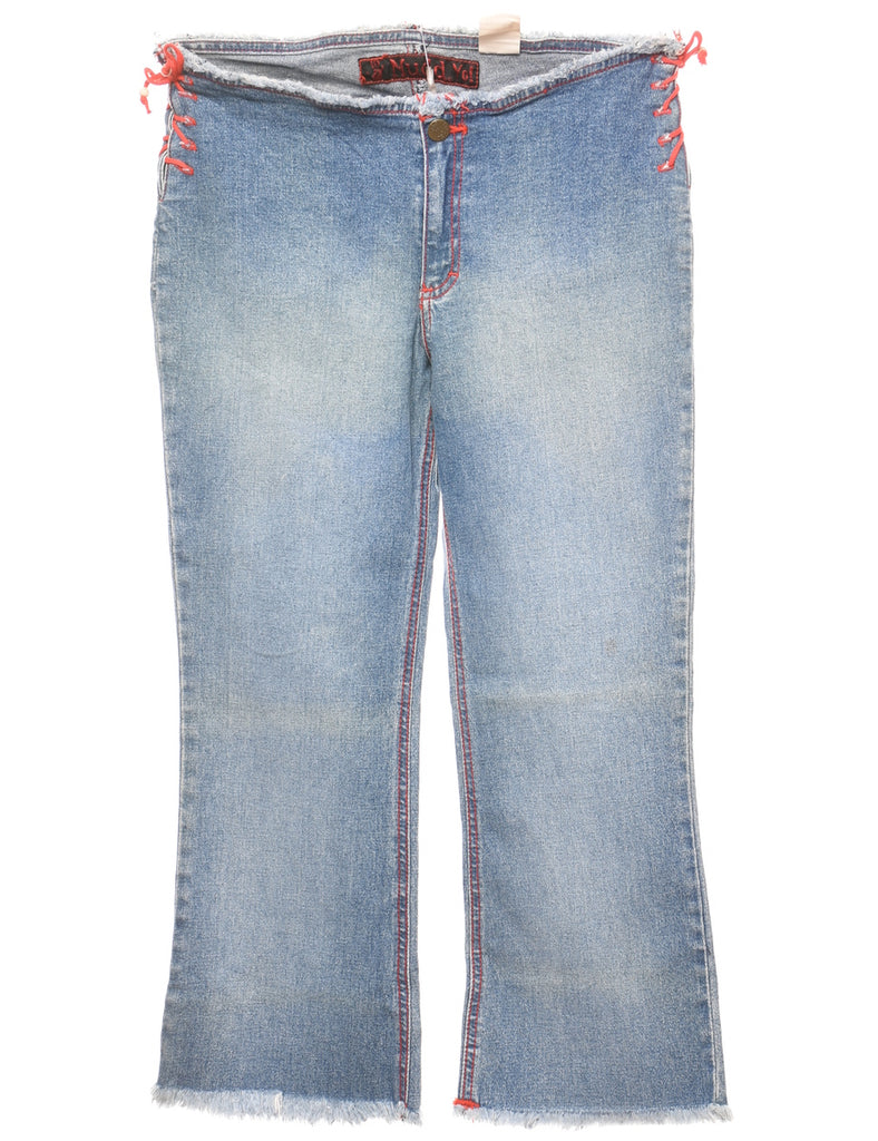 Mudd Low-Rise Light Wash & Red Lace-Up Detail Jeans - W28 L23