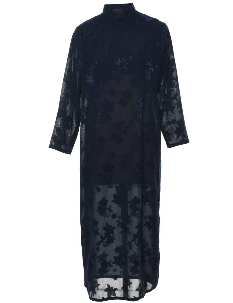 Navy Jacquard Dress - L