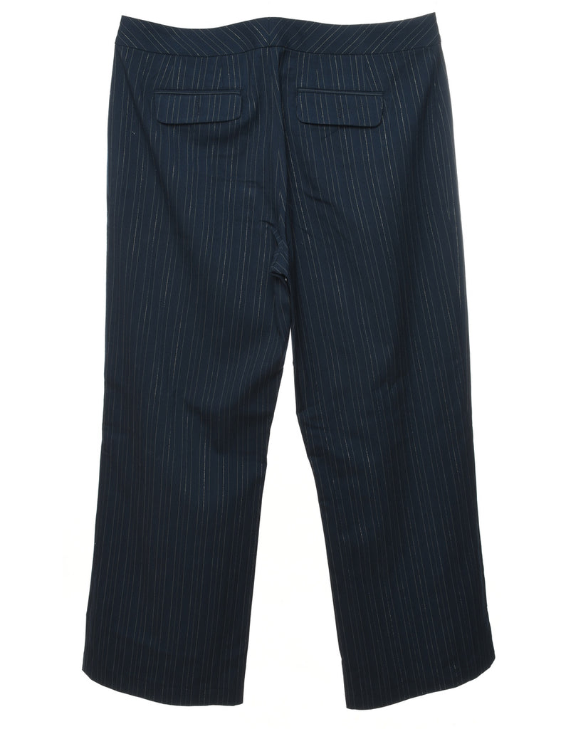 Navy & White Straight-Leg Pinstriped Trousers - W38 L28