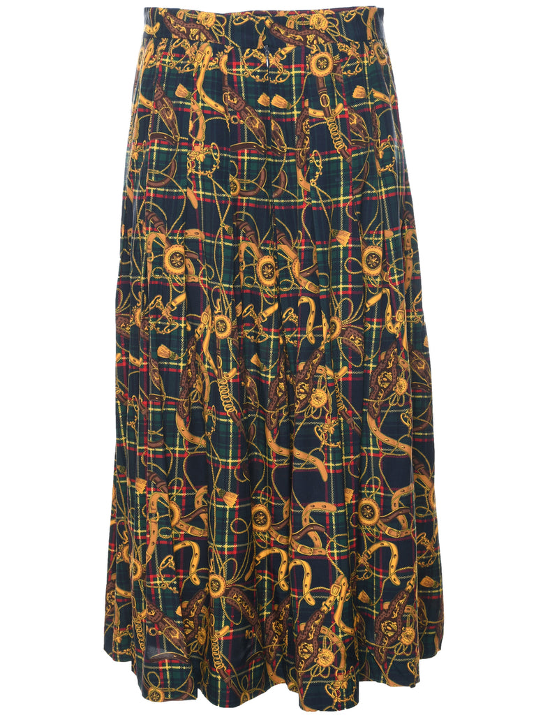 Novelty Print Pleated Skirt - M