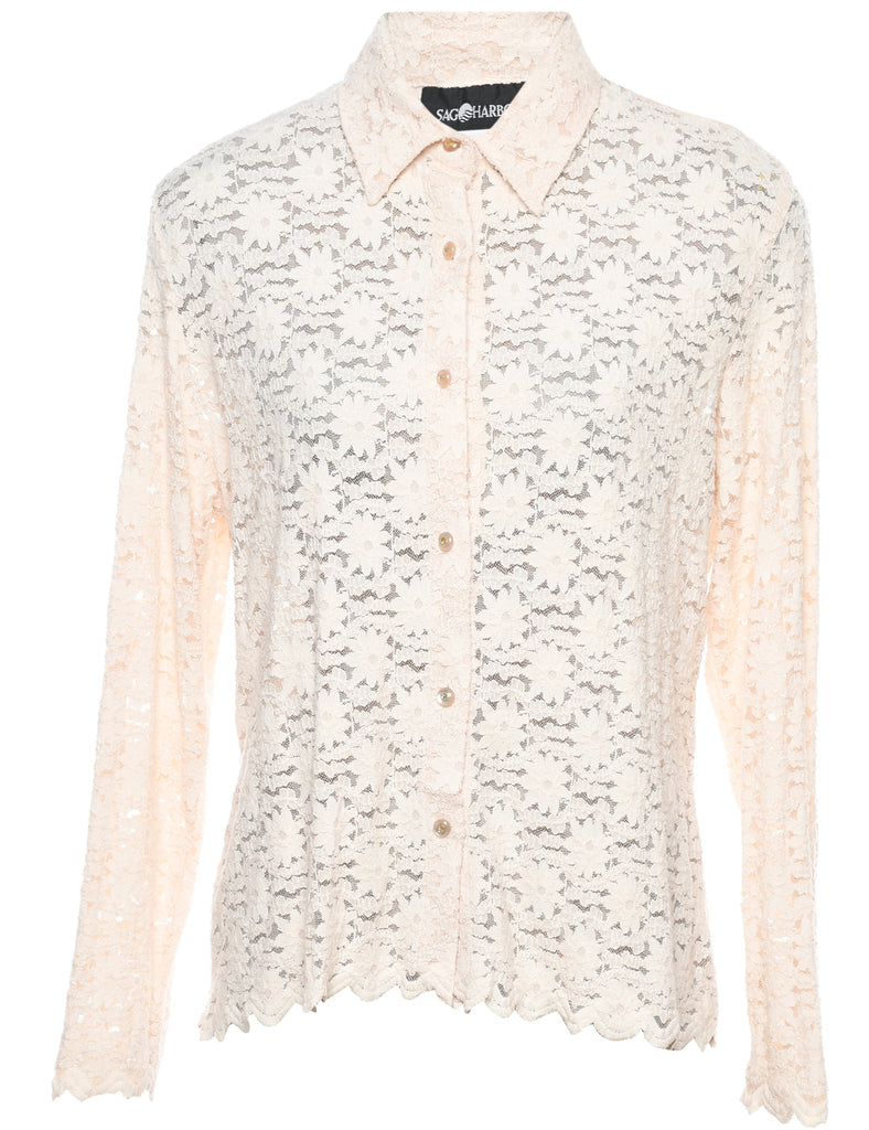 Off-White Floral Lace Evening Shirt - S